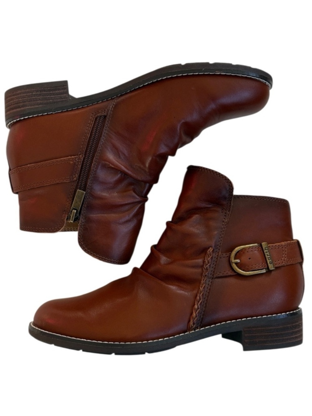 Like New Earth Brand Leather Naira Ruched Boots Brown Size 8 Wide Width